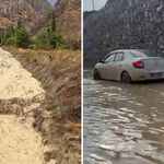 Erzurum-Artvin Karayolunda Sel: Dereler Taştı, Bir Araç Mahsur Kaldı