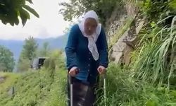 Yolu olmayınca 400 metre patika yoldan koltuk değnekleri ile yürüyor