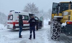 Samsun'da kar nedeniyle yolu kapanan mahalledeki hasta ekiplerce hastaneye ulaştırıldı