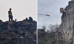 Artvin'de Tehlike Oluşturan Kayalar Kontrollü Şekilde Düşürüldü