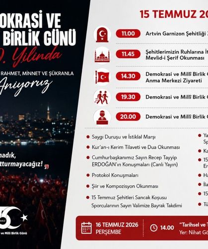 Artvin’in 15 Temmuz Takvimi Açıklandı