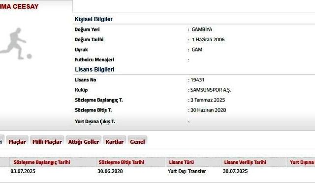 Samsunspor, Ebrima Ceesay ile 3 Yıllık Sözleşme İmzaladı
