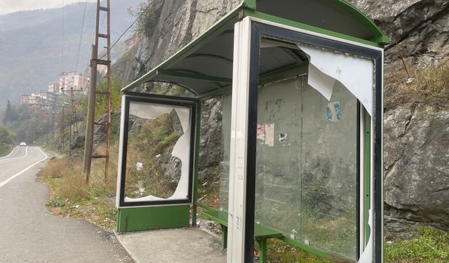 Kırık durak ve çöp görüntüsü yoldan geçenleri şaşırtıyor