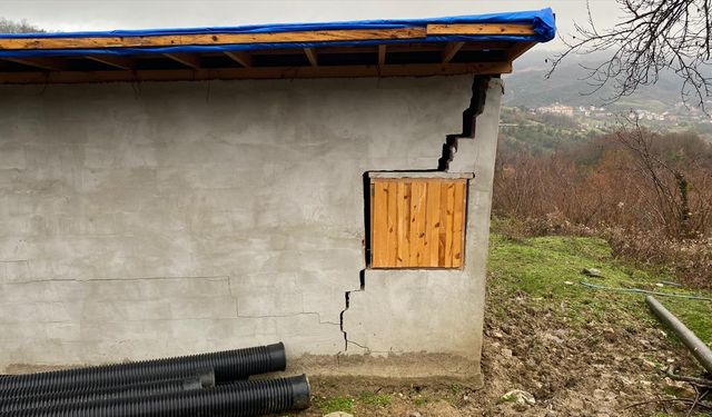 Sinop'ta heyelan sonucu bir ahır hasar gördü, yolda çökme oluştu