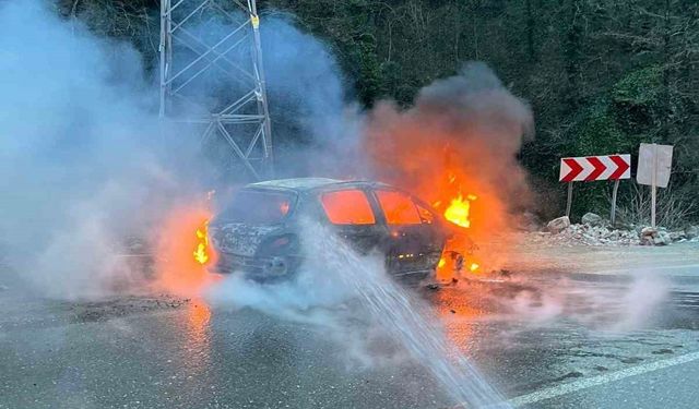 Artvin'de Seyir Halindeki Araç Alev Aldı