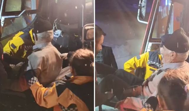 Karla Kaplı Köy Yolunda Hasta, Paletli Ambulansla Taşındı