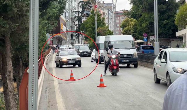 Trafik denetimini görünce anayolda geri geri kaçtı, motorize polis yakaladı