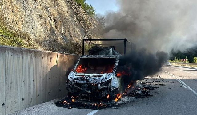 Sinop'ta seyir halindeki kamyonet yandı