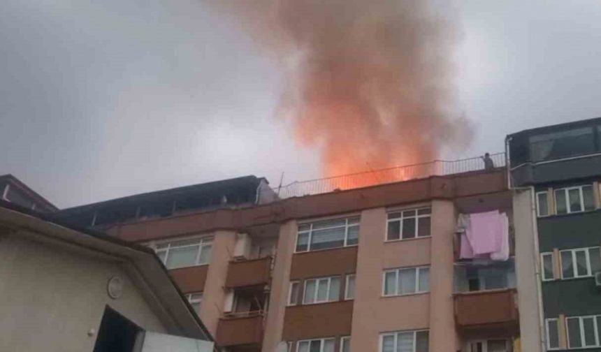 Samsun’da 9 katlı binanın çatı katında yangın