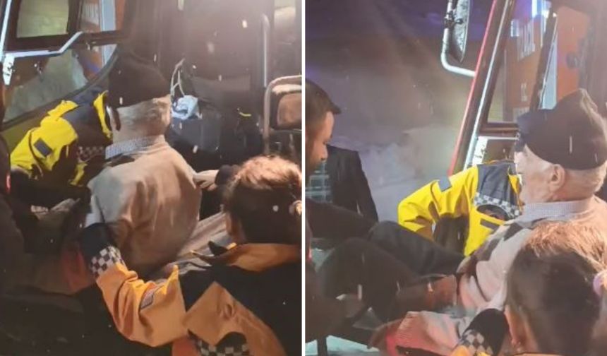Karla Kaplı Köy Yolunda Hasta, Paletli Ambulansla Taşındı