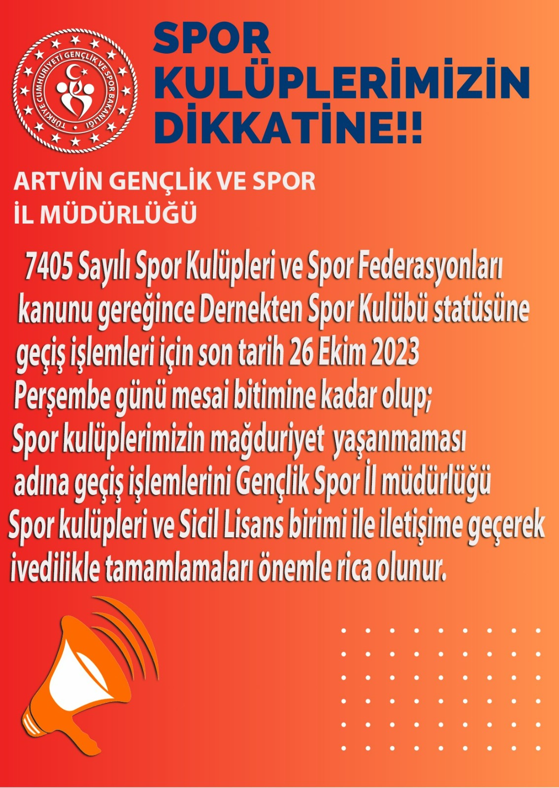 Spor Kulüplerin dikkatine (1)