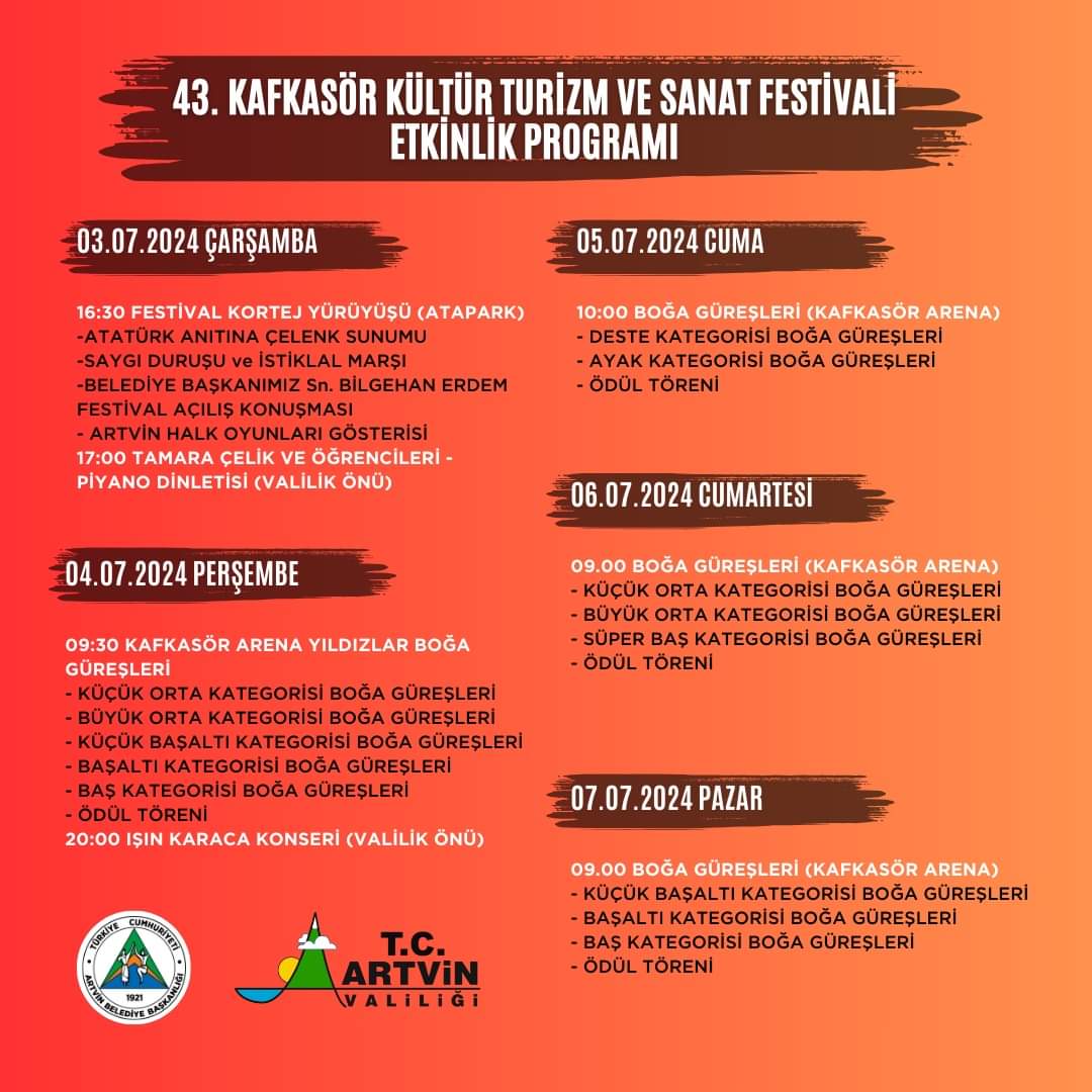 Kafkasör Festivali Takvimi