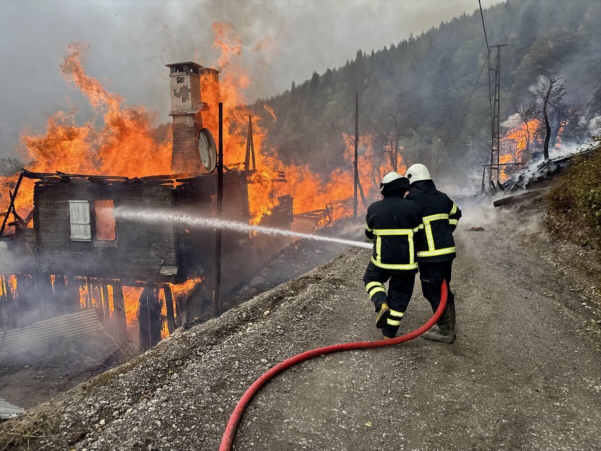 Kastamonu'da çıkan köy yangınına müdahale ediliyor